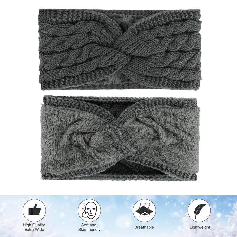 Cavetee Winter Headbands for Women, 4 Pieces Ear Muffs Crochet Soft Lined Elastic Ear Warmers for Women Christmas Gift - Image 5